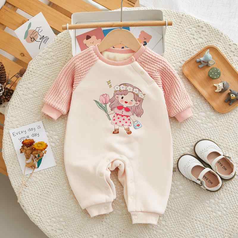 ロンパース 女の子 ベビー 新生児 赤ちゃん 裏起毛 厚手 あったか コットン 綿 長袖 秋冬 冬服 カバー..