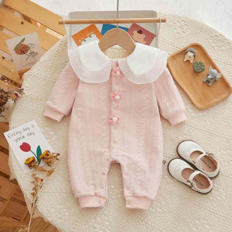 ロンパース 女の子 ベビー 冬 厚手 あったか 裏起毛 お出かけ 新生児 0歳 1歳 綿 コットン ピンク 長そで ベビー服 60 70 80 90 サイズ