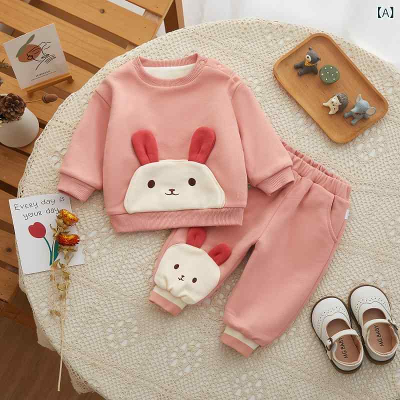 キッズ セットアップ 女の子 ベビー 裏起毛 厚手 かわいい うさぎ アニマル柄 秋冬 長袖 ロングパンツ 上下セット コットン 韓国風 普段着 部屋着 パジャマ