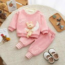 子供服 女の子 秋冬 裏起毛 うさぎ ぬいぐるみ 2点セット ベビー キッズ セットアップ 長袖 ロングパンツ 通園 普段着 部屋着 かわいい 韓国風 コットン パジャマ ピンク