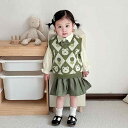キッズ 女の子 スカート セットアップ 学院風 スクール風 春秋 2点セット 綿100% コットン 長袖 ベビー服 幼児服 かわいい 韓国風 アニマル柄 チェック柄 ピンク グリーン 80cm 90cm 100cm 110cm 120cm