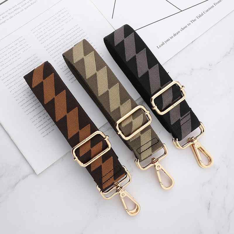 ショルダーストラップ 交換用 ワイド 負担軽減 斜め掛けバッグ対応 ポリエステル製 幾何学模様 おしゃれ ライトゴールド シルバー ガンメタル金具(x2)