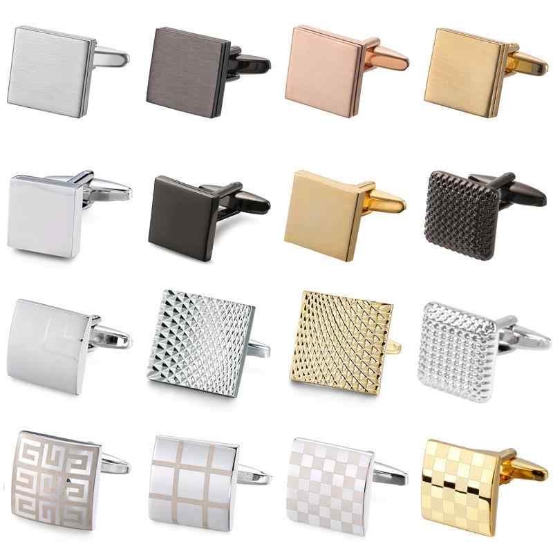カフスボタン メンズ 高品質 メタル レーザー 格子柄 スクエア型 ヘアライン加工 電気メッキ加工 ビジ..