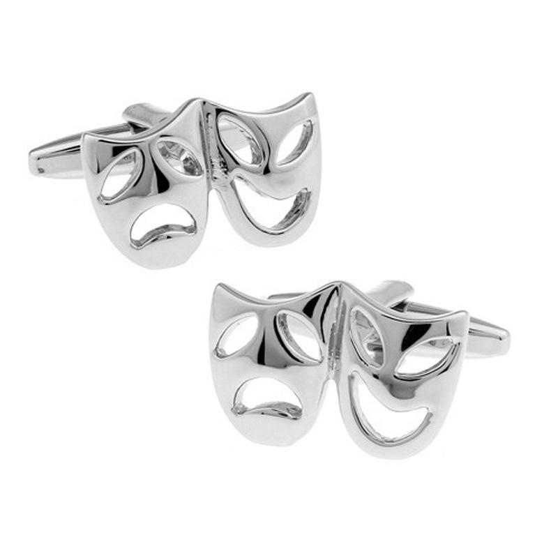 カフスボタン メンズ ユニセックス シルバー 電気メッキ加工 両面仮面デザイン 欧米スタイル ビジネス ..