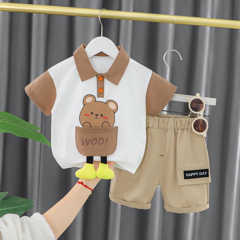 子供服 男の子 ベビー服 吸湿性 快適な着心地 夏用 韓国風 半袖 Tシャツ ショートパンツ 上下セット 綿100% キャラクター柄 普段着 部屋着 かわいい 1歳 2歳 3歳向け