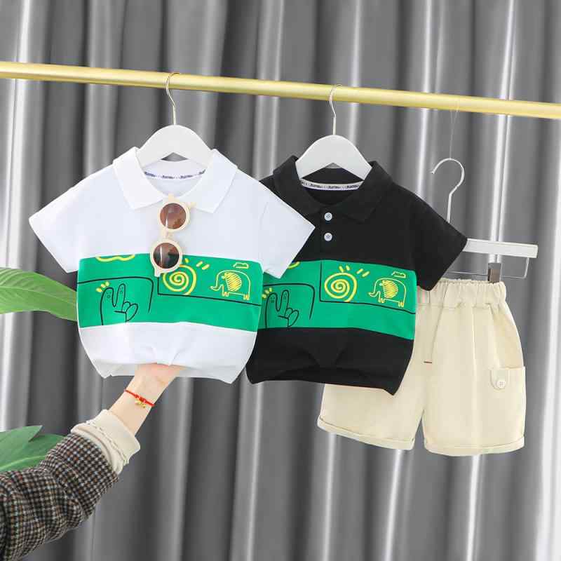 キッズ 男の子 ベビー 綿100% 半袖 Tシャツ ショートパンツ セットアップ 韓国風 おしゃれ カジュアル グラフィック柄 2点セット 1歳 2歳 3歳 夏服 通園 普段着