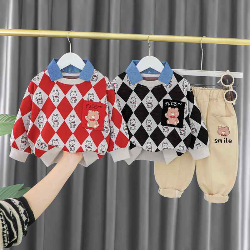 ・カテゴリ: 子供服セット・性別: 男性・スタイル: 韓国風・セットタイプ: パンツセット・セット点数: 2点セット・対象年齢: 1〜3歳・袖丈: 長袖・パンツ丈: 長ズボン・デザイン要素: プリンセス、トレンド・主な素材: 綿99%・トップス仕様: プルオーバー・カラー展開: レッド、ブラック、ブラウン・サイズ展開: 73cm、80cm、90cm、100cm、110cm