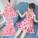 ワンピース 女の子 キッズ ジュニア 小学生 春夏 葉っぱ 蝶々柄 シフォン ティアードスカート プリンセス風 かわいい おしゃれ 子供服 ドレス