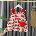 女の子 ワンピース 1歳 2歳 3歳 誕生日 バースデー プリンセスドレス かわいい 韓国子供服 ノースリーブ やわらか コットン イチゴ柄 レッド 春夏
