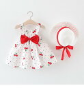 キッズ 女の子 ベビー服 ワンピース 韓国風 さくらんぼ柄 麦わら帽子モチーフ ノースリーブ 綿 プリンセスライン 夏物 かわいい おしゃれ 70 80 90 100cm 子供服