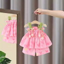 ワンピース 女の子 キッズ 80 90 100 110 120cm 春秋 半袖 チューリップ柄 キャミソール かわいい おしゃれ プリンセスドレス 2点セット 綿素材
