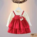 ワンピース 女の子 ベビー キッズ 1歳 2歳 3歳 かわいい 韓国風 長袖 ダブルレイヤー 無地 綿 コットン 誕生日 記念日 フォーマル プリンセス ドレス...