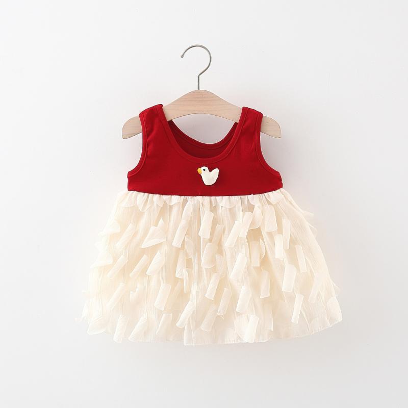 ワンピース キッズ 女の子 ベビー ノースリーブ プリンセス チュール コットン かわいい 春夏 レッド 1歳 誕生日 バースデー お祝い フォーマル ドレス