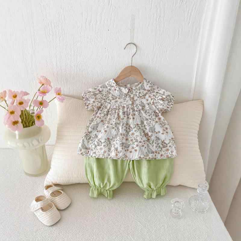 セットアップ 女の子 ベビー キッズ 花柄 半袖 韓国風 かわいい おしゃれ 夏物 部屋着 上下セット コットン 薄手 カジュアル