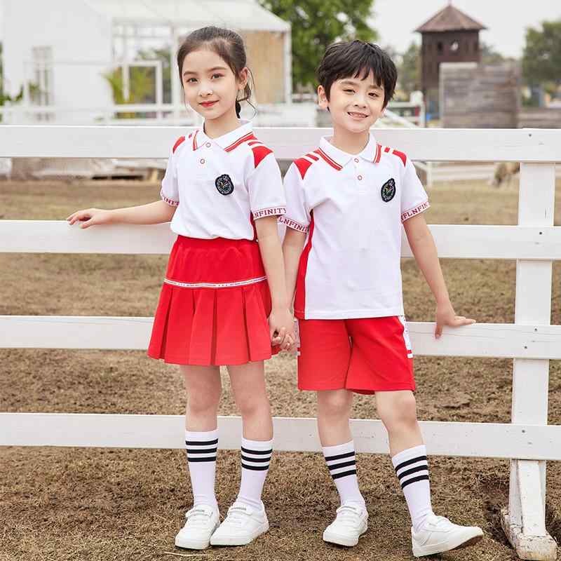 セットアップ キッズ 男女兼用 小学生 幼稚園児 制服 校服 体操服 運動服 発表会 卒業写真用 カジュアル スポーティー 半袖Tシャツ ショートパンツ スカート 上下セット 綿 夏 紅白