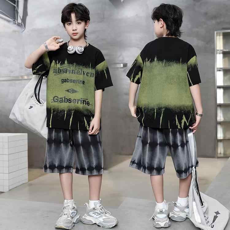 男の子 キッズ 半袖Tシャツ ハーフパンツ 上下セット 綿 薄手 夏服 カジュアル ジュニア 小学生 中学生 普段着 部屋着 通学 大きいサイズ 黒 白(x2)