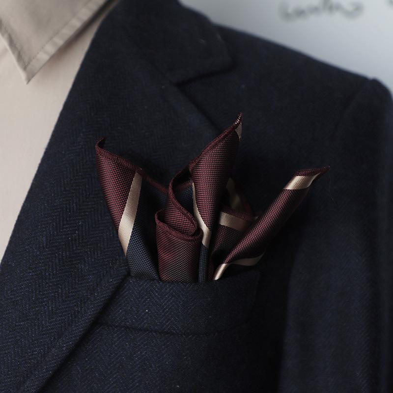 ポケットチーフ メンズ ジャカード織り ポリエステル フォーマル スーツ ビジネス 結婚式 パーティー ストライプ柄 レトロ 韓国風 スクエアチーフ