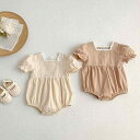 ロンパース 女の子 ベビー 新生児 夏服 半袖 レース襟 コットン 肌に優しい 通気性 スナップボタン 韓国風 三角ボディスーツ 0歳 1歳 赤ちゃん服