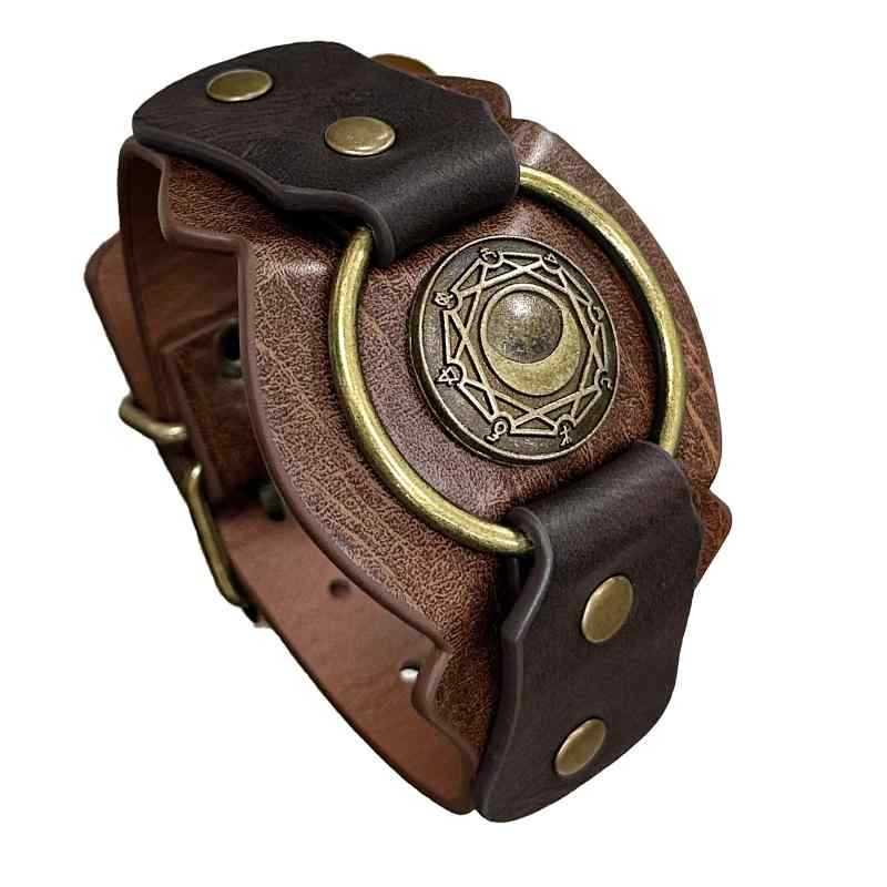 ブレスレット レザー 革製 中世風 北欧ヴァイキングスタイル レトロ ヴィンテージ ファンタジー コスプレ 仮装 イベント アイテム 男女兼用 ブラック ブラウン