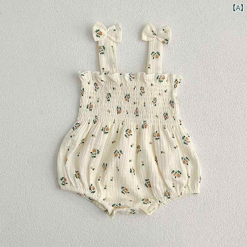 ロンパース 女の子 ベビー 夏服 おしゃれ 小花柄 かわいい プリンセス 綿100% 薄手 サラサラ 韓国風 スナップボタン ノースリーブ カバーオール 普段着 お出かけ