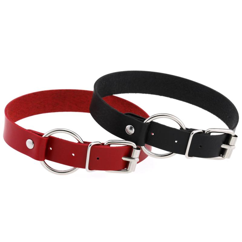 チョーカー 男女兼用 PUレザー O字型 円形 ピンバックル 個性的 オリジナルデザイン 鎖骨ネックレス 選べるカラー 41-50cm対応