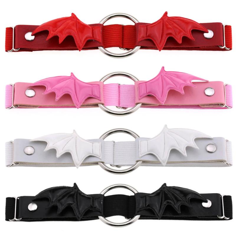 ガーターリング 高伸縮 太ももリング 透かしデザイン コウモリ羽 O型円形 個性的 フェイクレザー 欧米風 ホワイト レッド ブラック ピンク カラー展開(x2...