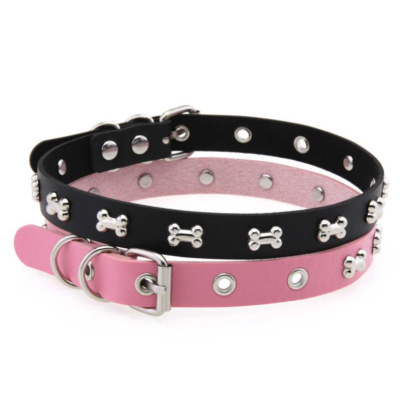 チョーカー メンズ レディース ユニセックス レザー 骨モチーフ スタッズ メタル ヒップホップ 甘辛ミックス クール系 ストリート系 個性的 鎖骨ネックレス(x2)