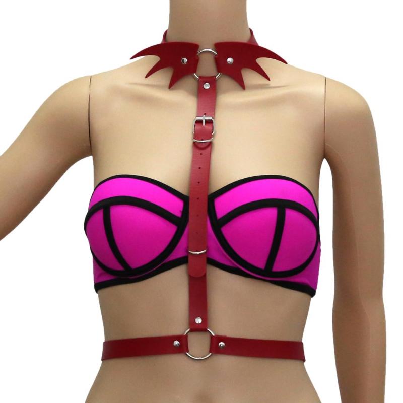 ハーネス PUレザー ロック 個性的 翼モチーフ ウエスト引き締め ベルト チョーカー ネックレス 一体型 ..