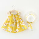 ワンピース ベビー服 女の子 幼児 1歳 2歳 3歳 麦わら帽子 リボン キャミソール プリンセスドレス 夏用 綿 韓国風 無地 かわいい