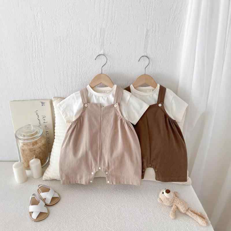 ロンパース ベビー 男女兼用 新生児 幼児 薄手 半袖 綿 コットン 韓国風 サロペット カバーオール ショート丈 春夏 お出かけ 普段着 ルームウェア