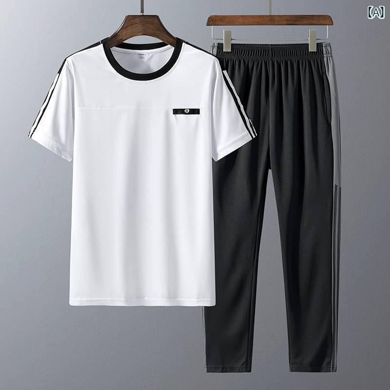 セットアップ メンズ 夏物 半袖Tシャツ ハーフパンツ ロングパンツ 上下セット カジュアル 部屋着 ゆったり 大きいサイズ パパ ポリエステル(x2)