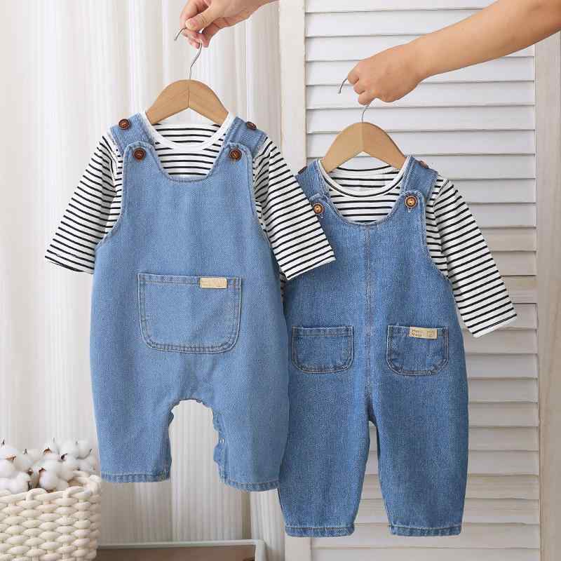 ベビー キッズ 男女兼用 デニム オーバーオール ロンパース セットアップ 春秋 カジュアル 普段着 新生..