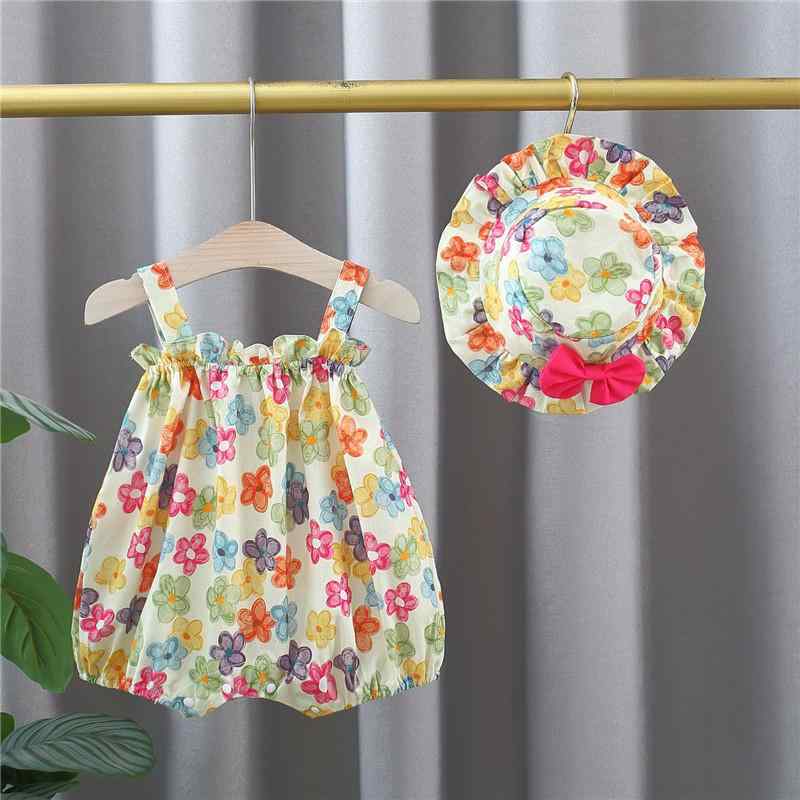 ロンパース 女の子 ベビー 肌に優しい コットン 韓国風 花柄 ノースリーブ キャミソール カバーオール フード付き プルオーバー 春夏 赤ちゃん オリジナルデザイン