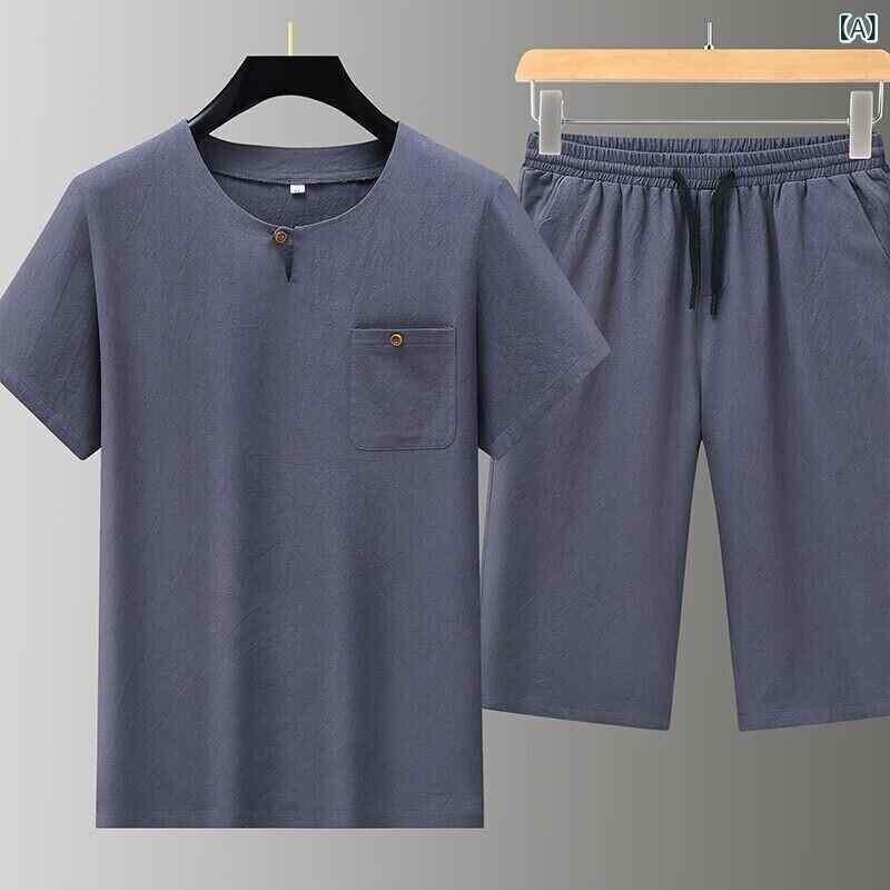 カジュアルセットアップ メンズ 薄手 吸汗速乾 Tシャツ 半袖 七分丈パンツ 綿100% 通気性 快適 春夏 大人 ルームウェア 部屋着 パジャマ 普段着 リラックス