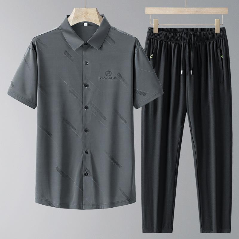 セットアップ メンズ 接触冷感 薄手 半袖シャツ ロングパンツ ゆったり カジュアル 部屋着 涼しい 大きいサイズ シニア パパ 春夏 ポリエステル素材