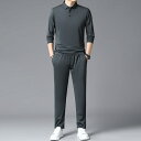 セットアップ メンズ シルク100% 光沢感 ビジネス カジュアル 長袖Tシャツ 上下セット 普段着 お出かけ 紳士服 春秋 30代 40代 50代 ミドル世代