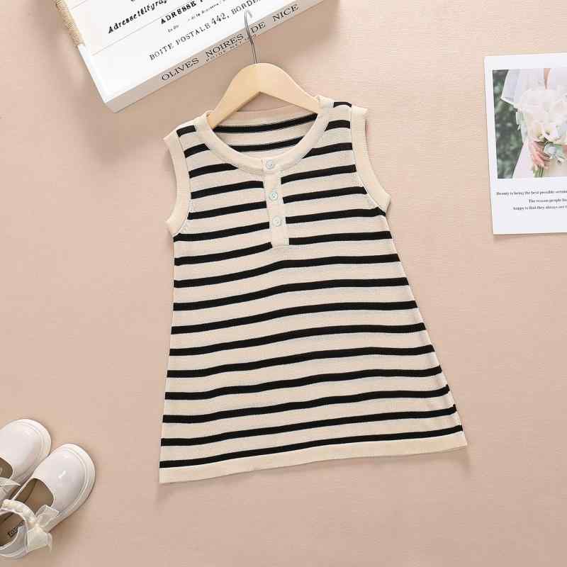 ワンピース キッズ 女の子 接触冷感 薄手 ニット ノースリーブ ストライプ Iラインシルエット かわいい おしゃれ 普段着 春夏