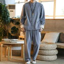 唐装 メンズ シニア 3点セット 太極拳 カンフー服 中国風 薄手 盤ボタン ミドル丈 春夏 ルームウェア 部屋着 カジュアル ゆったり ラクチン