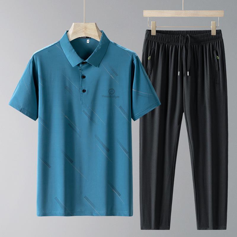 メンズ セットアップ シニア 中高年世代 接触冷感 吸汗速乾 軽量 半袖 ポロシャツ ロングパンツ スポーツ カジュアル 部屋着 春夏 ポリエステル素材