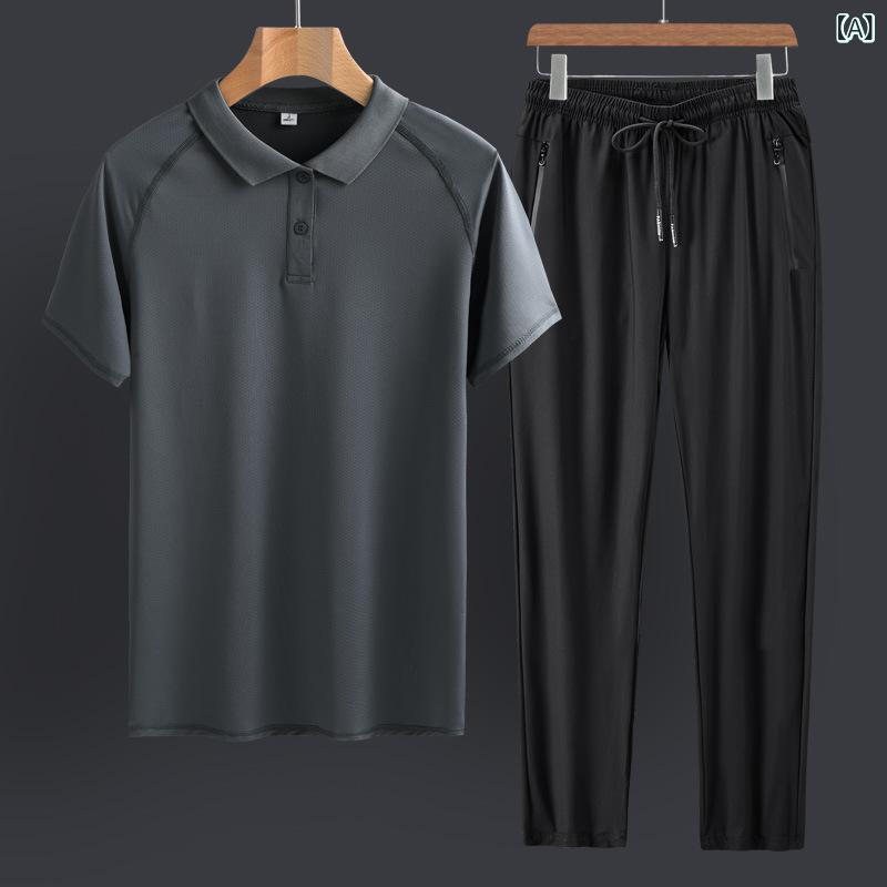 スポーツウェア メンズ 接触冷感 吸汗速乾 半袖 ポロシャツ 上下セット ロングパンツ ハーフパンツ カジュアル 部屋着 中高年 夏 大きいサイズ ポリエステル素材