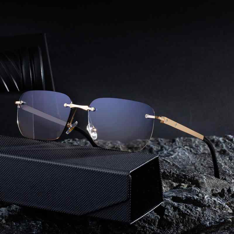 サングラス メンズ UVカット UV400 リムレス メタルテンプル シンプル スクエア型 PCレンズ ファッション 欧米風 春夏 アウトドア ドライブ 通勤用 レジャー