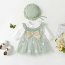 ワンピース 女の子 子供服 ベビー服 秋物 長袖トップス サスペンダーワンピース 3点セット デイジー柄 プリンセスドレス コットン 綿100% ソフトな肌触り Aライン お出かけ 普段着