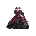 ワンピース レディース ゴスロリ ロリータ ドレス 付け袖付き ジャカード ミニ丈 ハイウエスト キャミソール ボリューム フレアスカート 黒赤 小悪魔 貴族風