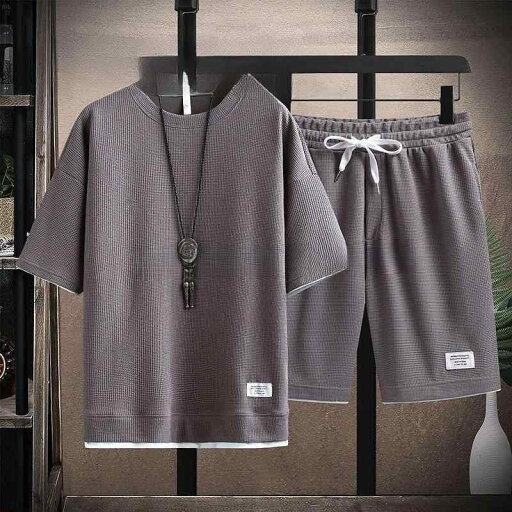 メンズ カジュアル セットアップ 接触冷感 薄手 ワッフル 半袖 Tシャツ ハーフパンツ 春夏 部屋着 スポーツ 普段使い メンズ カジュアル セットアップ 接触冷感 薄手 ワッフル 半袖 Tシャツ ハーフパンツ 春夏 部屋着 スポーツ 普段使い