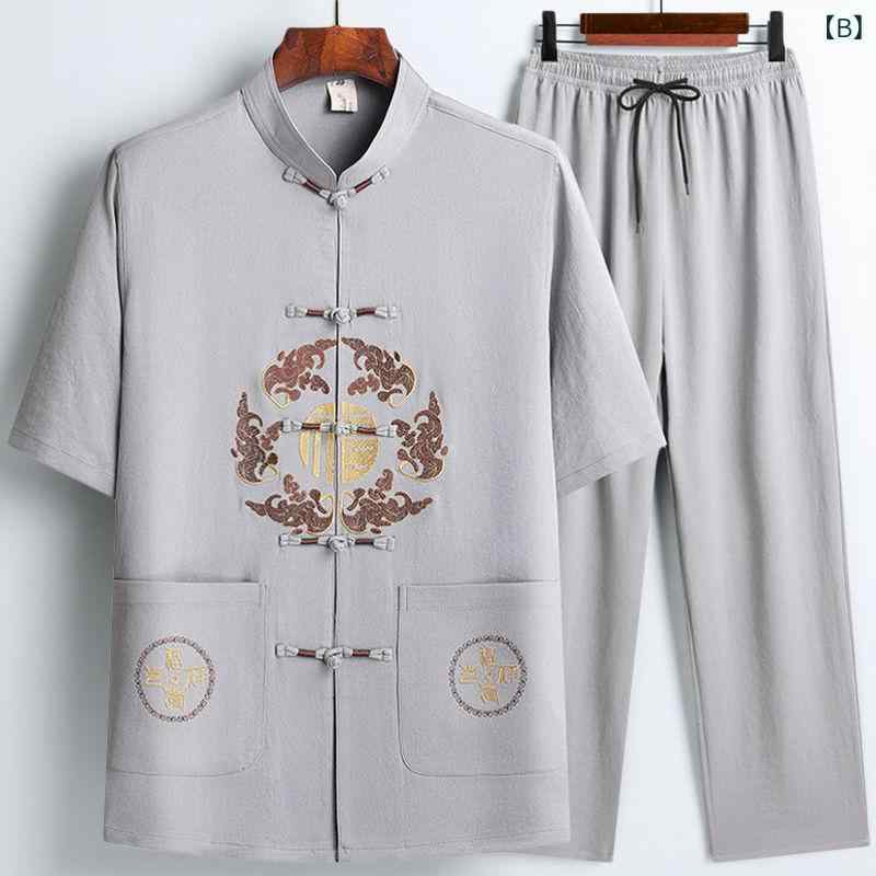 唐装 メンズ 接触冷感 半袖 セットアップ 薄手 夏用 中国風 シニア向け ゆったり カジュアル リラックスウェア 父の日 ギフト