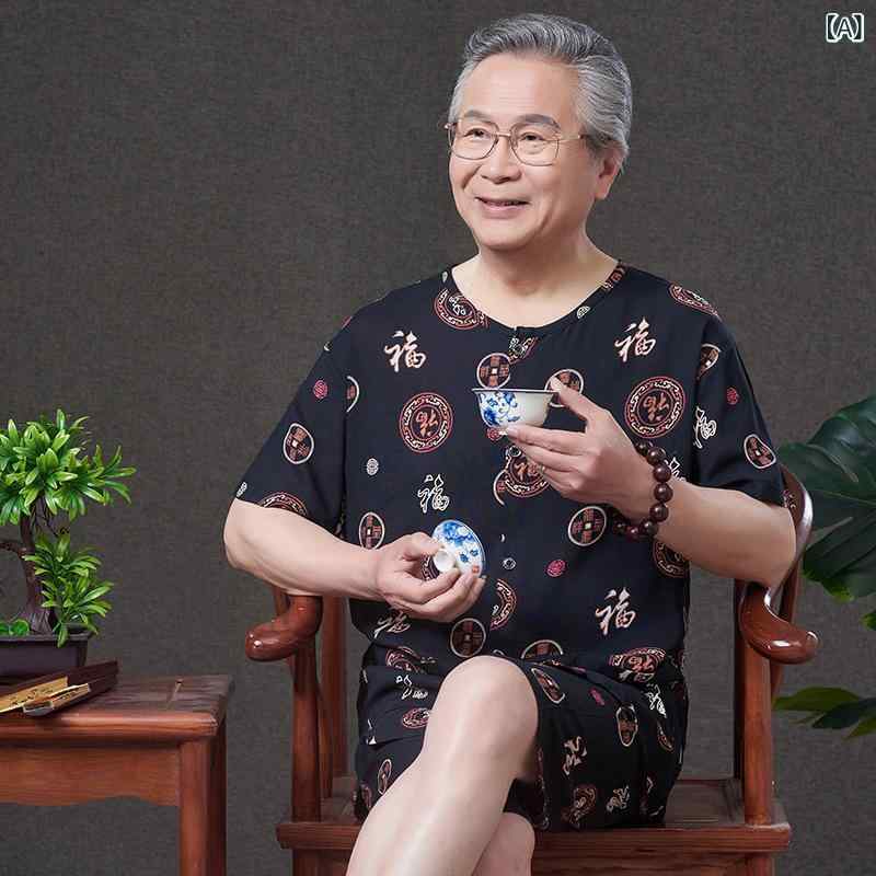 ルームウェア メンズ シニア 接触冷感 半袖 開襟シャツ パジャマ 上下セット レーヨン混 ゆったり 大きいサイズ 春夏 mzymzy-10361490 モズラボ サンプル画像2