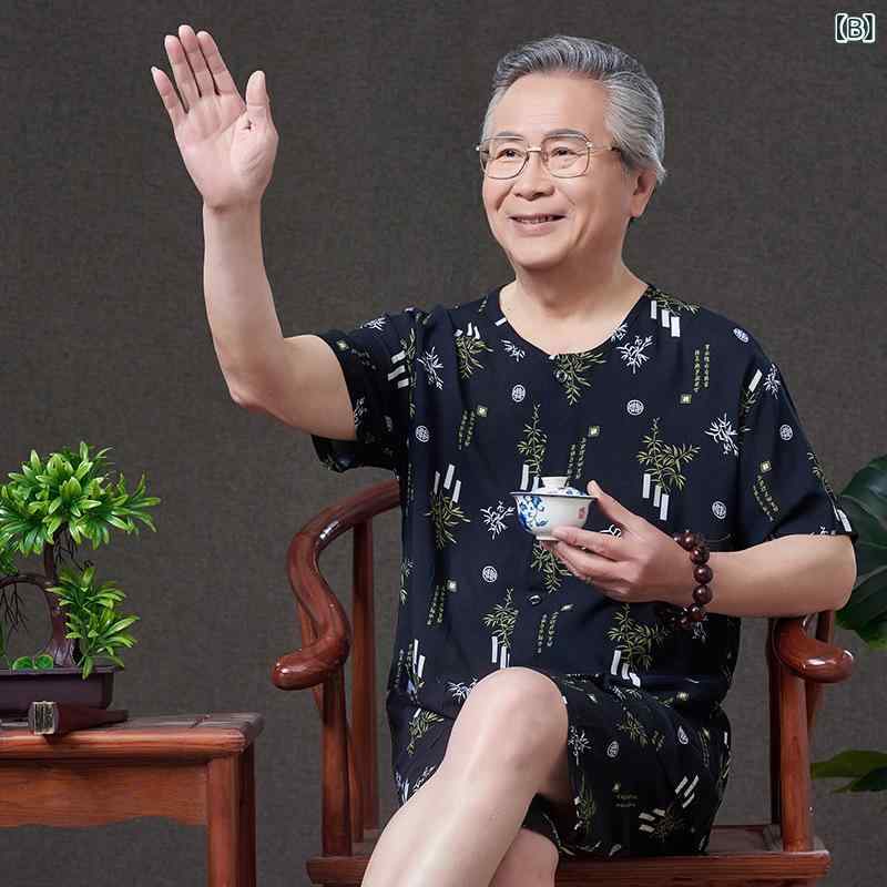 ルームウェア メンズ シニア 接触冷感 半袖 開襟シャツ パジャマ 上下セット レーヨン混 ゆったり 大きいサイズ 春夏 mzymzy-10361490 モズラボ サンプル画像3