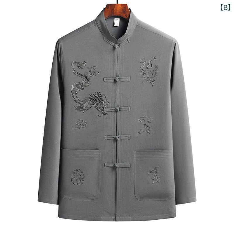 唐装 メンズ 中高齢向け 春夏 長袖 中国風 麻調 盤扣 切り替え プリント カジュアル 上下セット 普段着 部屋着 リラックスウェア 通気性 綿混 ポリエステル素材