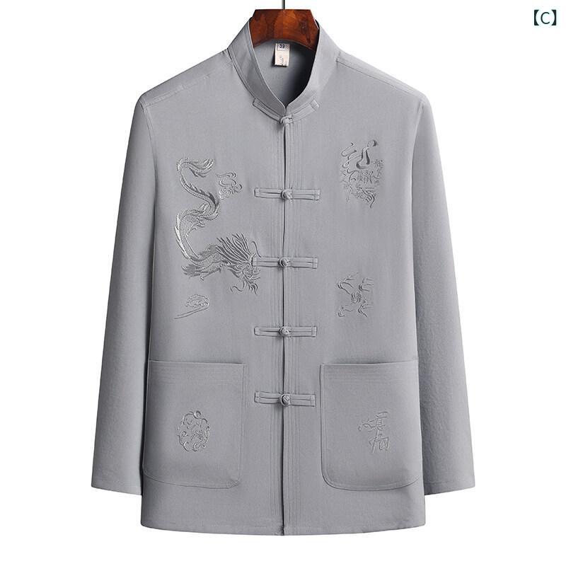 唐装 メンズ 中高齢向け 春夏 長袖 中国風 麻調 盤扣 切り替え プリント カジュアル 上下セット 普段着 部屋着 リラックスウェア 通気性 綿混 ポリエステル素材