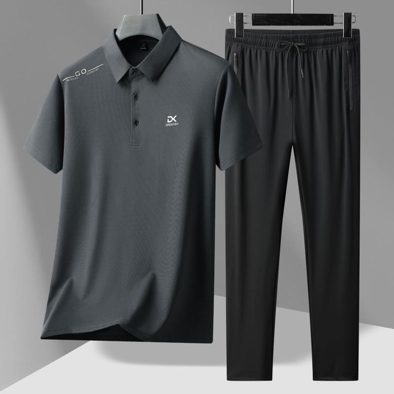 セットアップ メンズ 接触冷感 速乾 肌触り滑らか 軽量 半袖 ポロシャツ ロングパンツ 2点セット 春夏 大人カジュアル ルームウェア 普段着